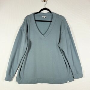 Orvis Womens XL Powder Blue V‎ Neck Sweatshirt Pullover Top Cabincore Cozy Soft